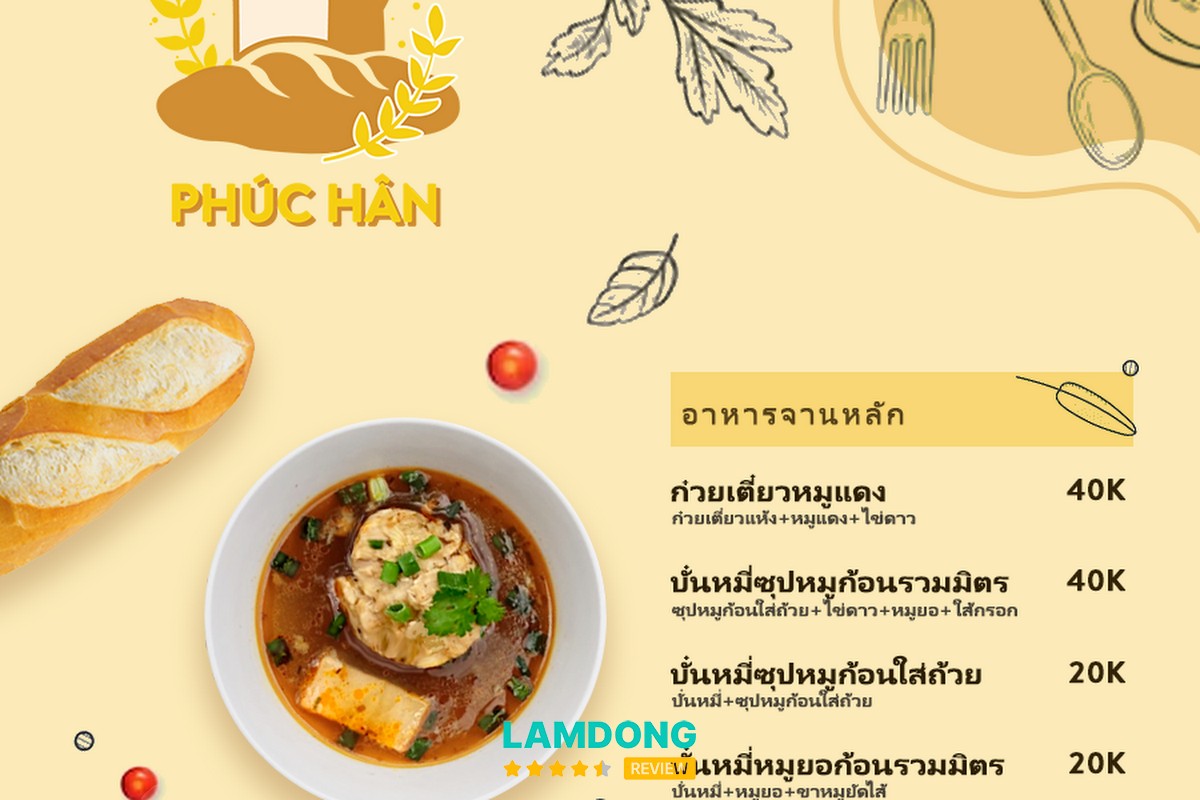 Bánh mì xíu mại và món ăn tại Phúc Hân Hoàng Diệu