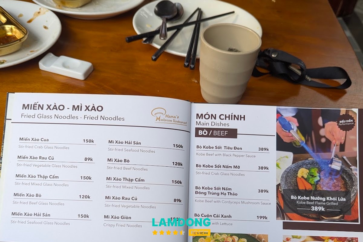 Menu Hana's Mushroom Restaurant tại Đà Lạt