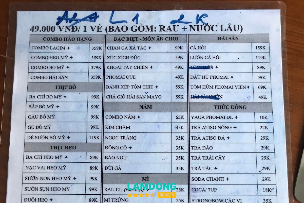 Menu Lagim Buffet Rau tại Đà Lạt