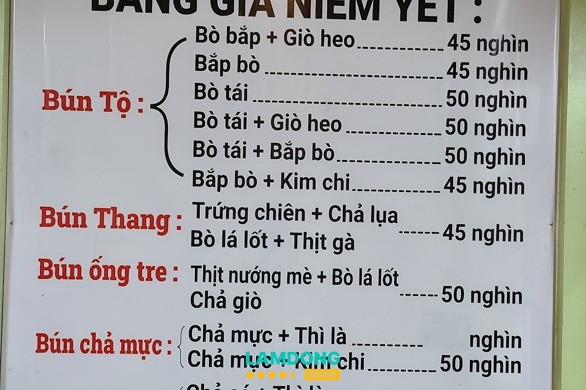 Hình ảnh menu tại Bún tộ Hoàng Hiền Măng Line