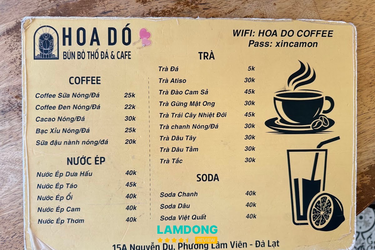 Hình ảnh menu tại Bún bò thố đá Hoa Dó