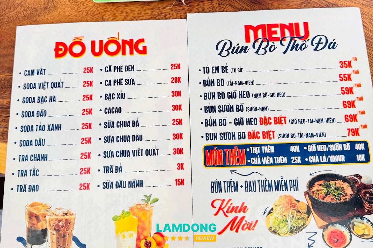 Hình ảnh menu Bún bò thố đá Nhà Chung