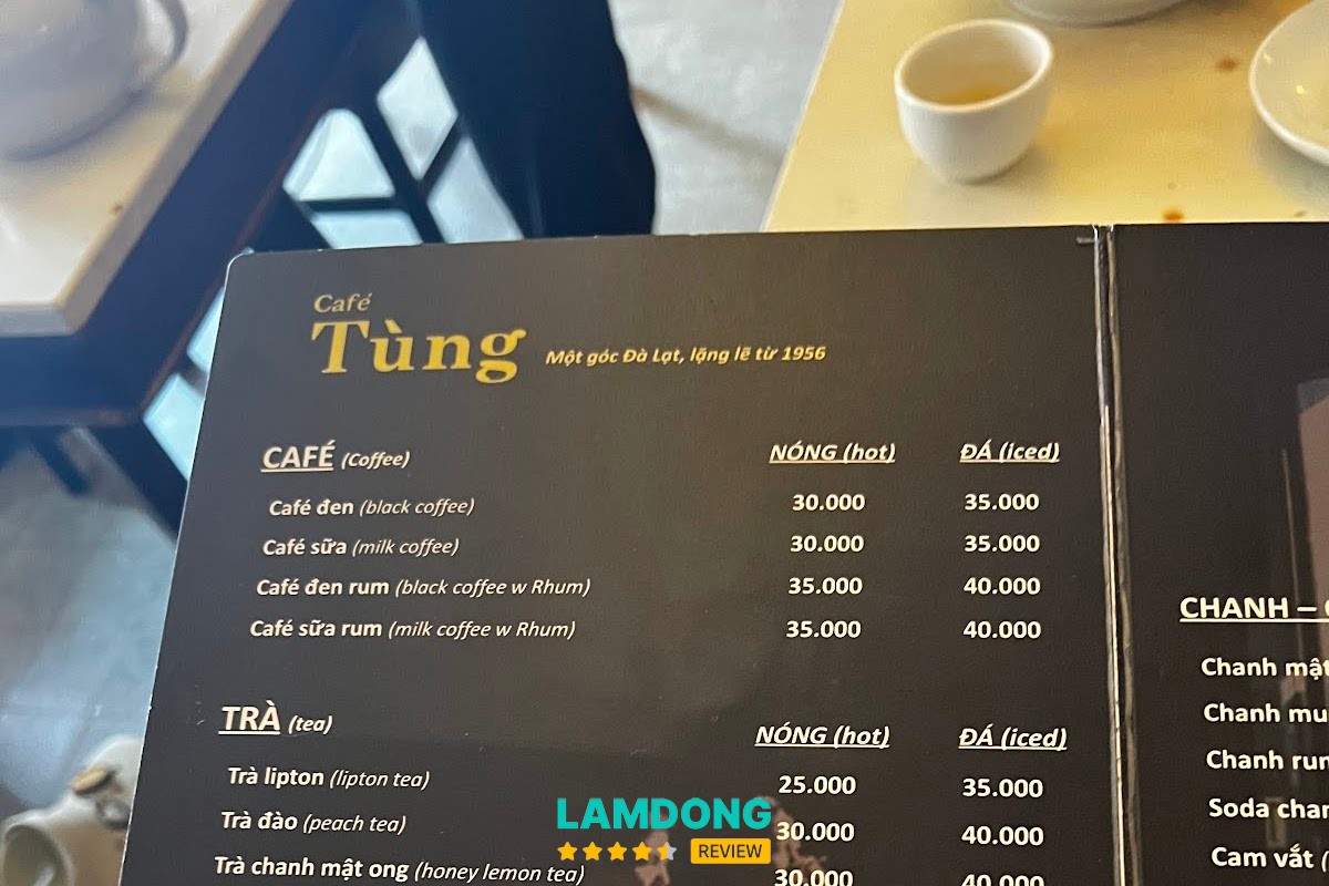 Menu Cafe Tùng Đà Lạt