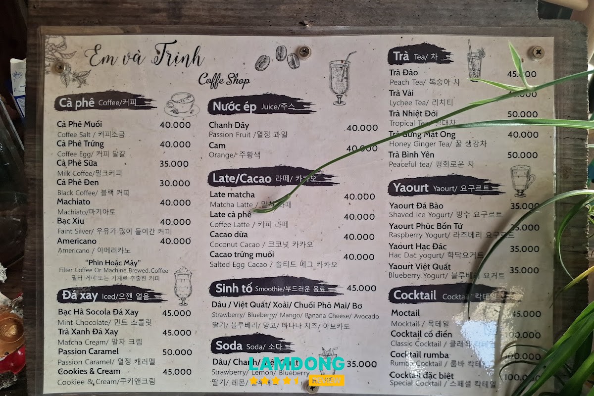 Đồ uống tại Coffee Em và Trịnh