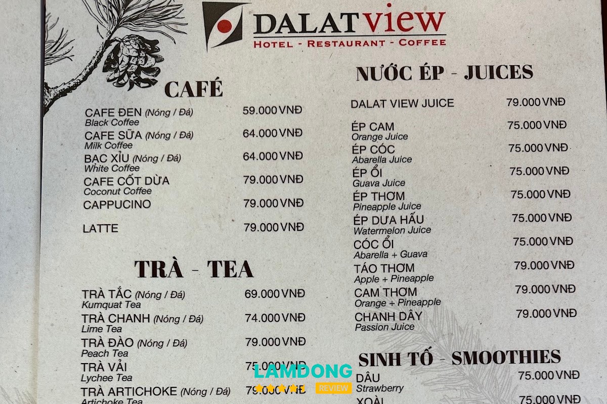 Menu tại Đà Lạt View