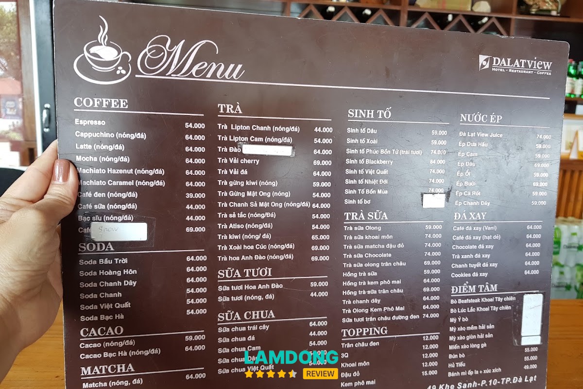 Menu tại Đà Lạt View