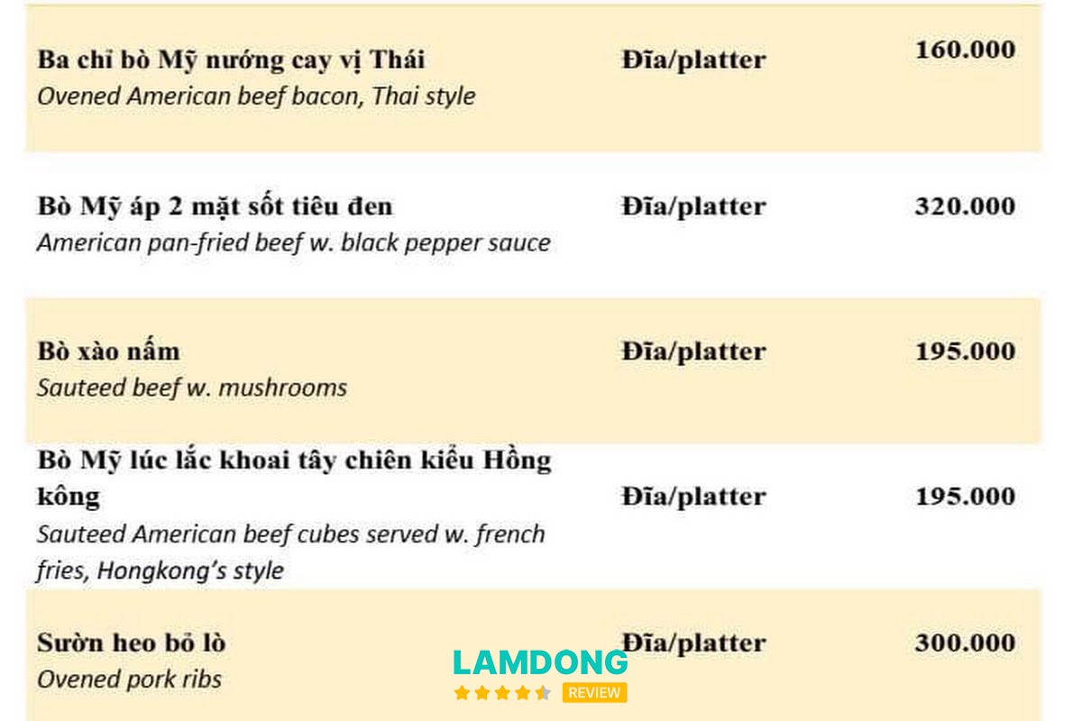 Menu tại Quán Lẩu Đà Lạt - Lẩu cá Tầm Hoàng Gia