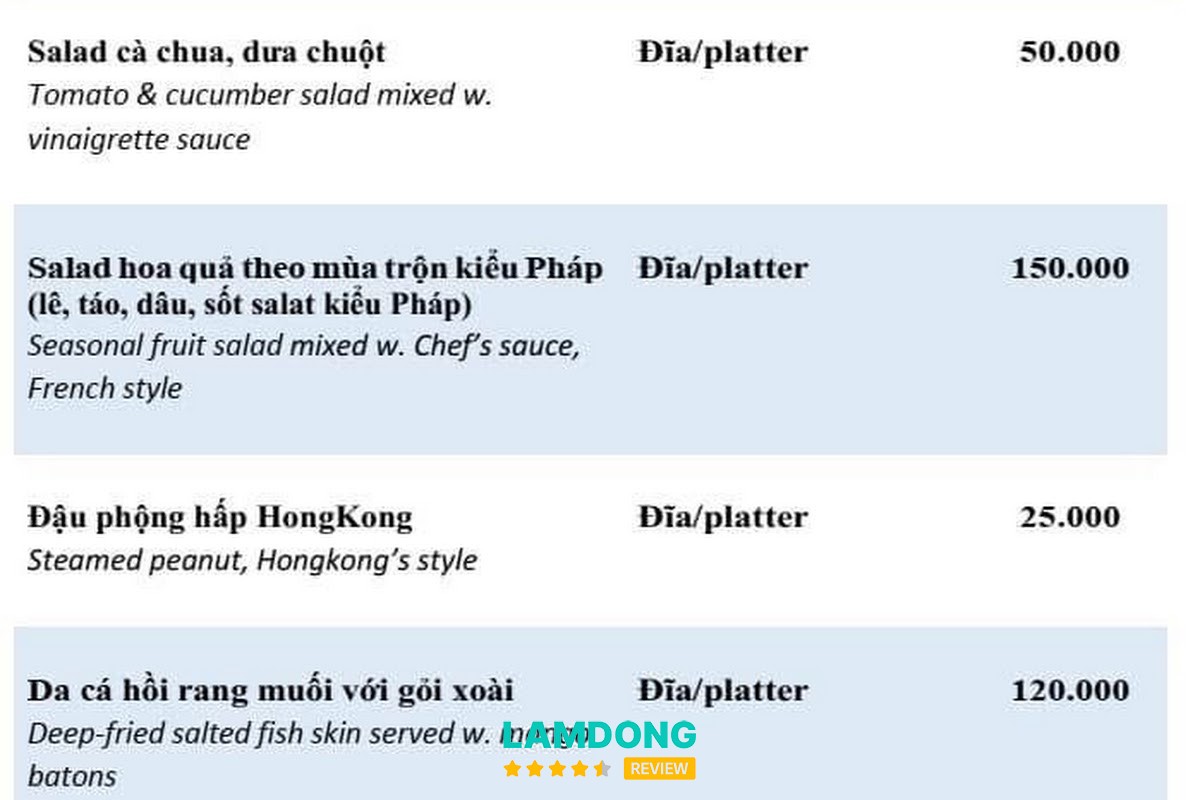 Menu tại Quán Lẩu Đà Lạt - Lẩu cá Tầm Hoàng Gia