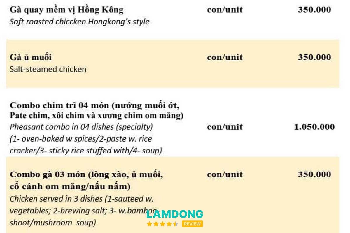 Menu tại Quán Lẩu Đà Lạt - Lẩu cá Tầm Hoàng Gia