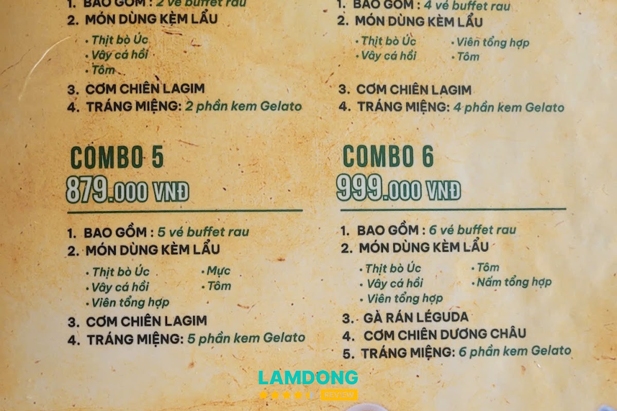 Menu tại Léguda Buffet Rau Đà Lạt