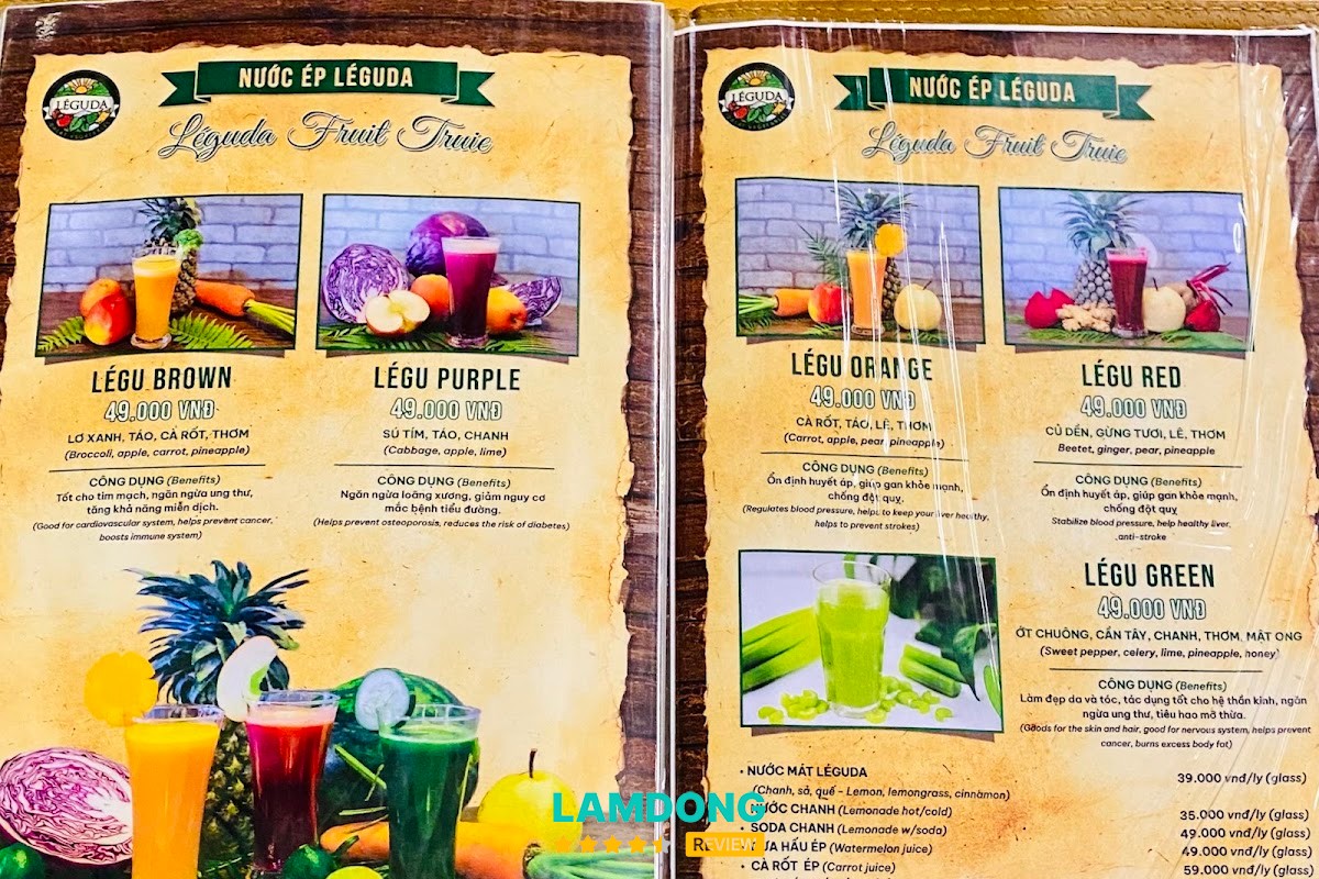 Menu tại Léguda Buffet Rau Đà Lạt