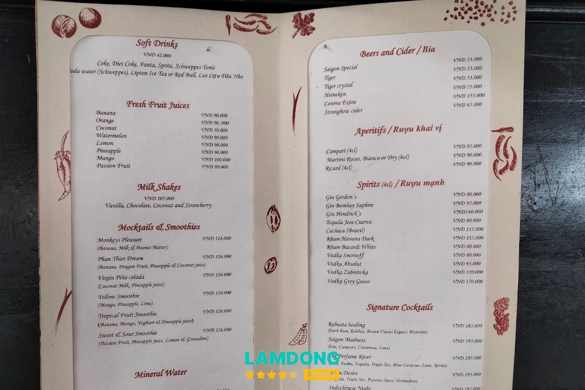 Menu tại L'Oceane Restaurant