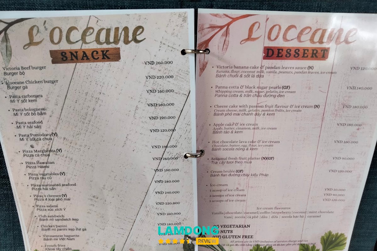 Menu tại L'Oceane Restaurant