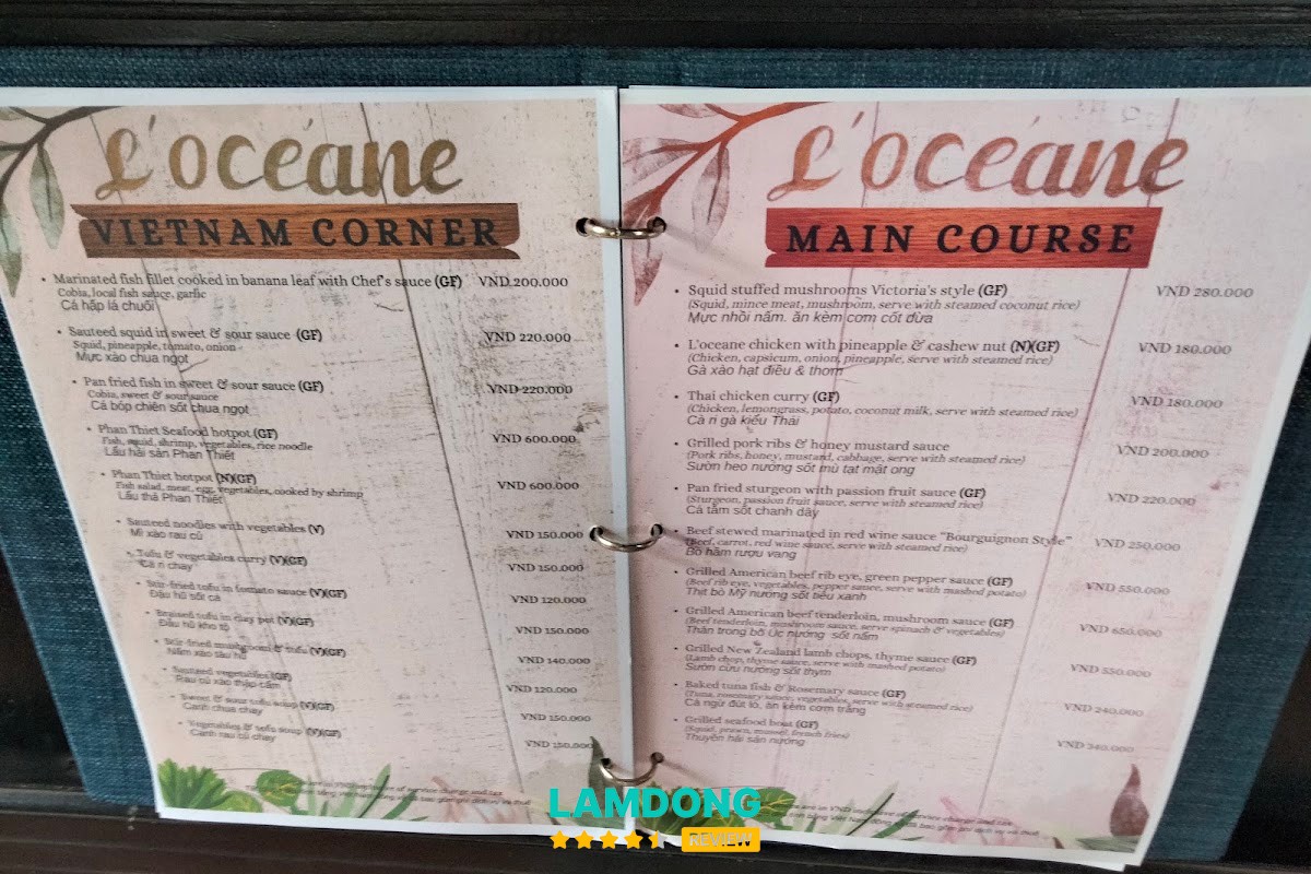 Menu tại L'Oceane Restaurant