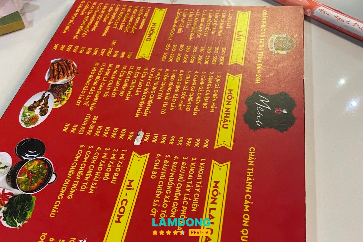 Hình ảnh menu tại Số 10 Đường Ánh Sáng