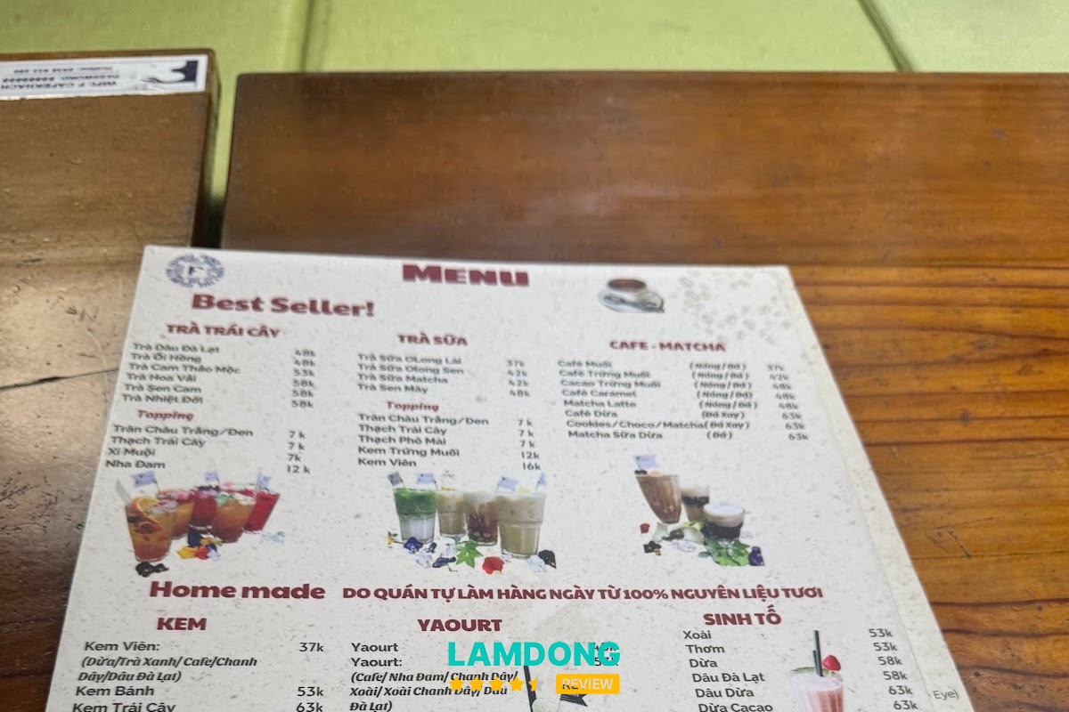 Menu F.Coffee Đà Lạt
