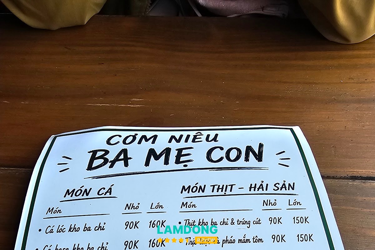 Thực đơn tại Cơm Niêu Ba Mẹ Con