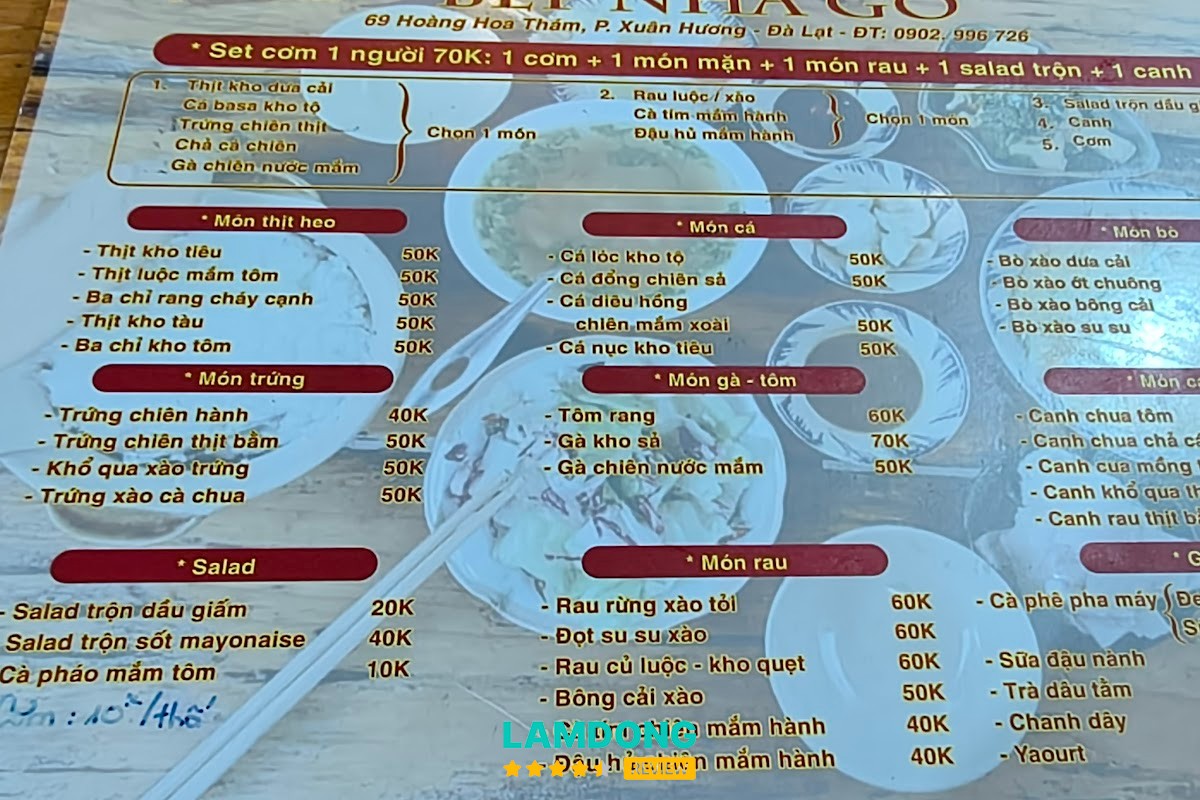 Menu Tiệm Cơm Bếp Nhà Gỗ