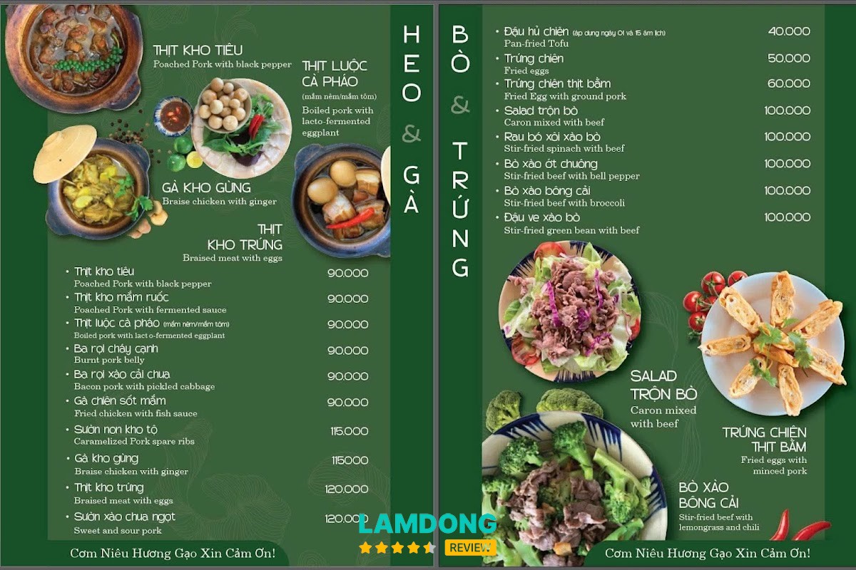 Menu Cơm niêu Hương Gạo