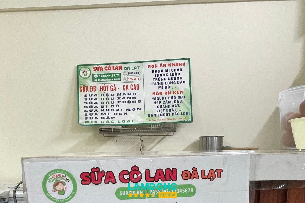 Menu Sữa Cô Lan tại Đà Lạt