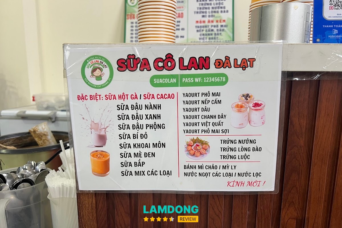 Hình ảnh menu tại Sữa Cô Lan