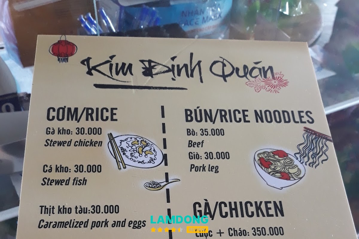 Hình ảnh menu tại Kim Định Quán