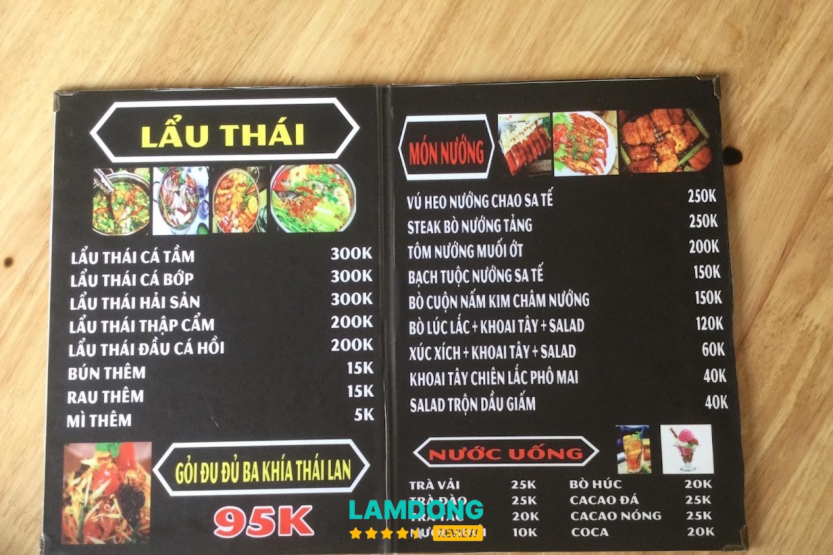 Menu tại Quán Ăn Tài Đà Lạt