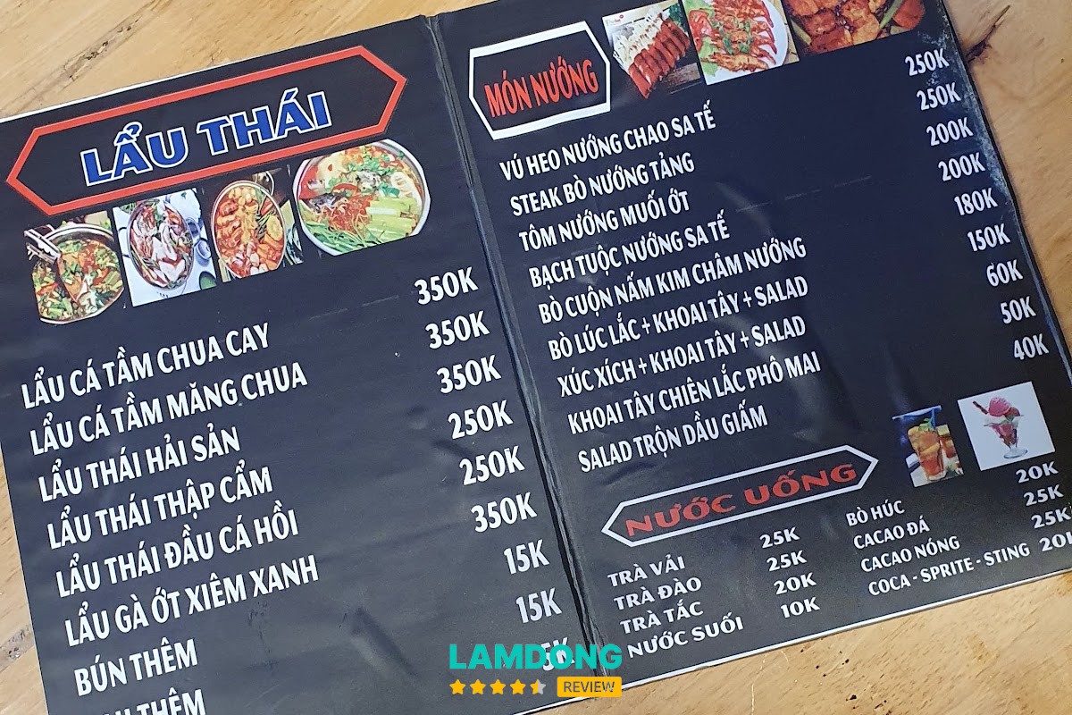 Menu tại Quán Ăn Tài Đà Lạt