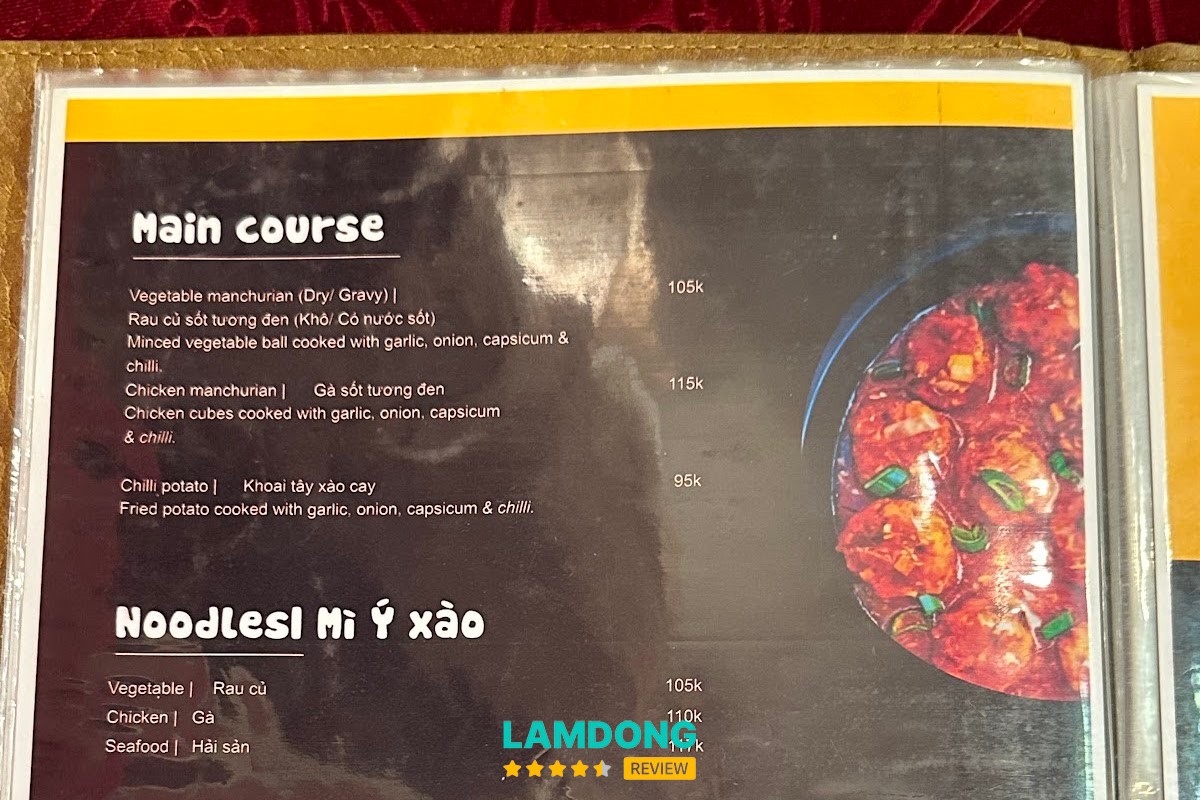 Menu SAGAR INDIAN CUISINE tại Đà Lạt