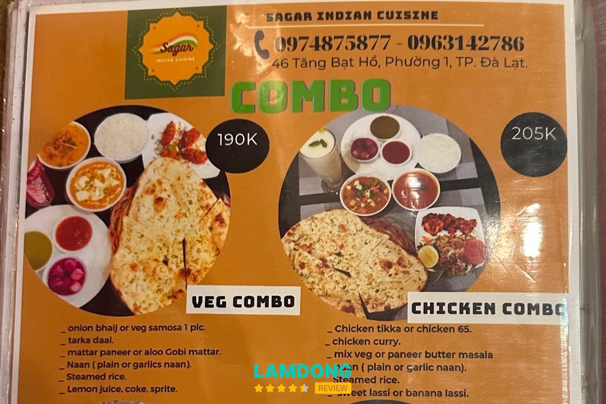 Hình ảnh menu tại SAGAR INDIAN CUISINE
