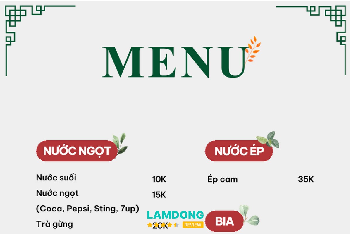 Hình ảnh menu tại Quán cơm Linh Đà Lạt