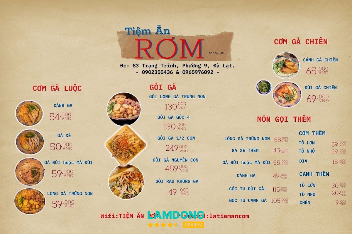 Món ăn tại Tiệm Ăn Rơm