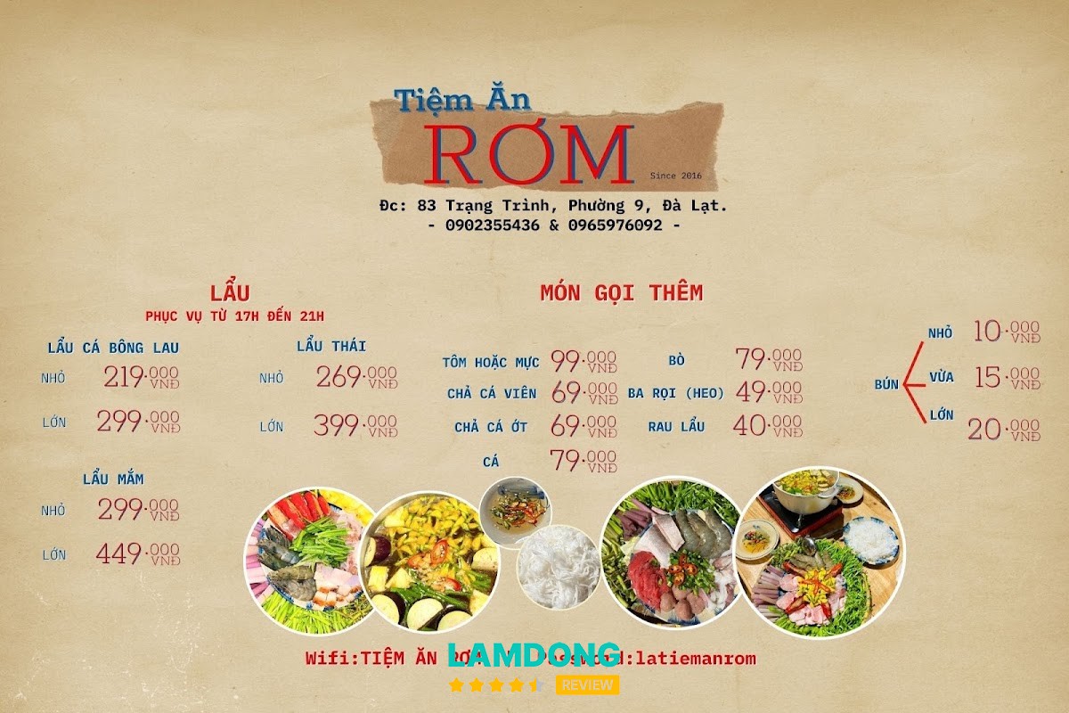 Hình ảnh menu Tiệm Ăn Rơm Đà Lạt