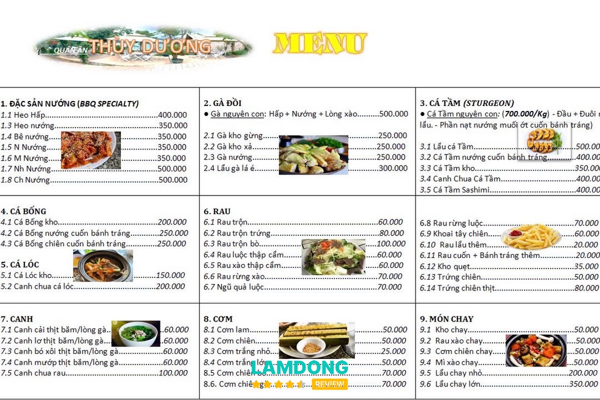 Món ăn tại Quán gia đình Thùy Dương