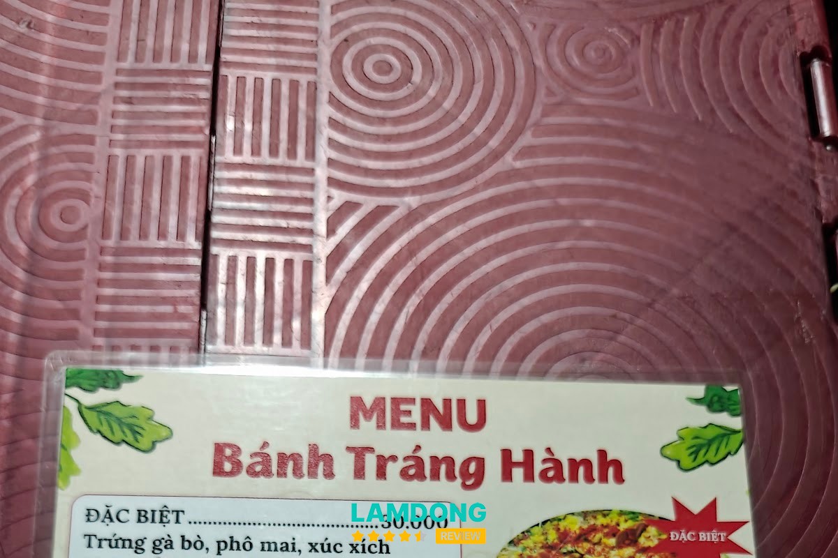 Bảng menu Bánh Tráng nướng Dì Đinh