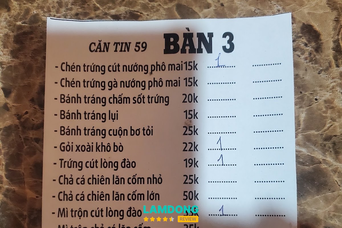 Menu tại Căn tin 59 - Quán ăn vặt Đà Lạt