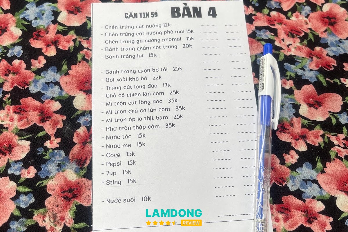 Bảng menu Căn tin 59 - Quán ăn vặt Đà Lạt