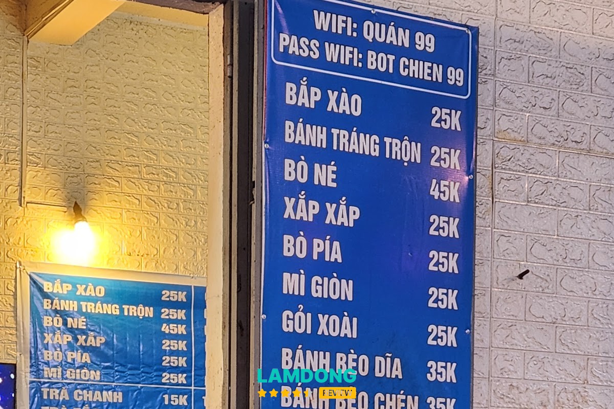Menu tại ăn vặt 99