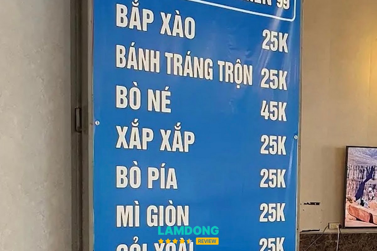 Bảng menu ăn vặt 99