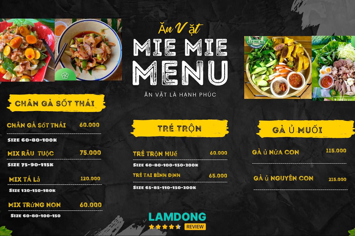 Bảng menu Ăn vặt Mie Mie