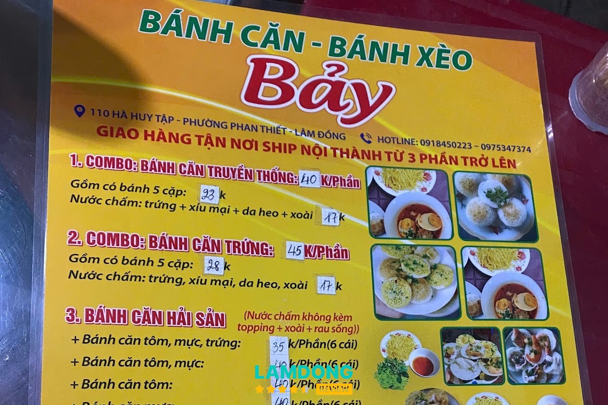 Bảng menu Bánh căn, bánh xèo Bảy