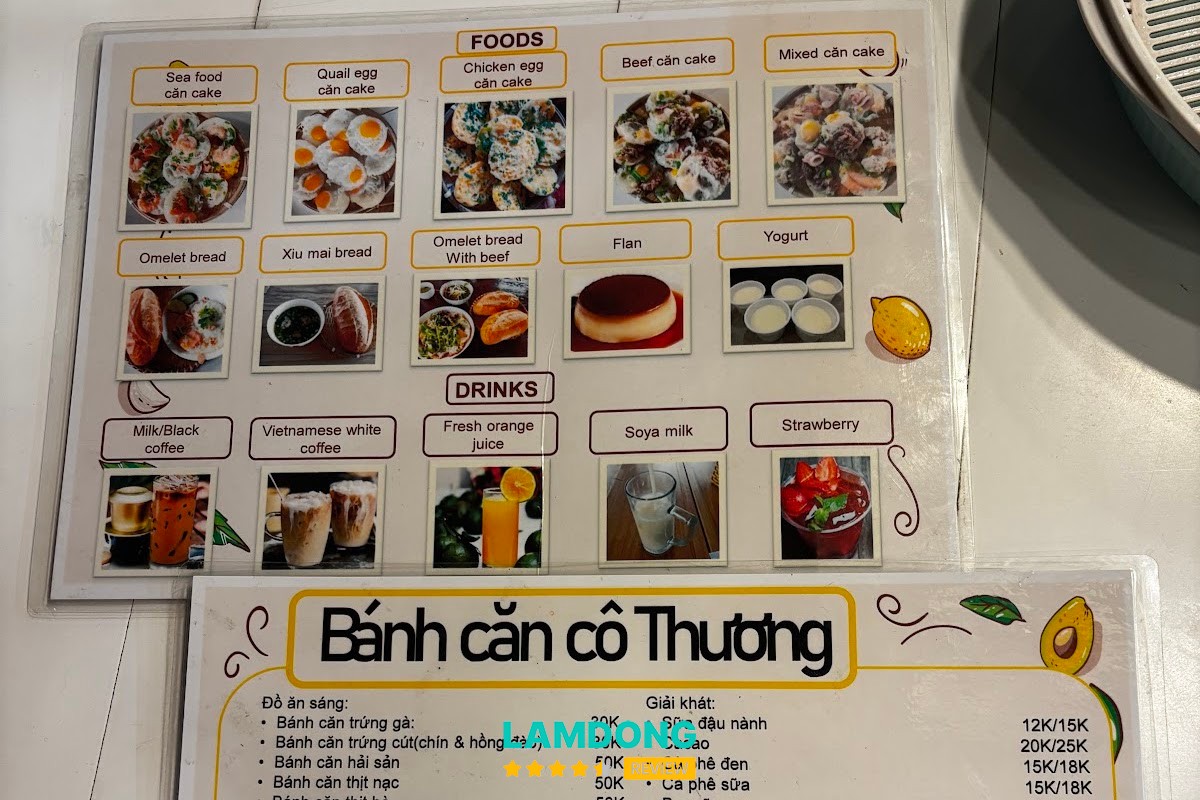 Hình ảnh menu tại Bánh Căn Cô Thương