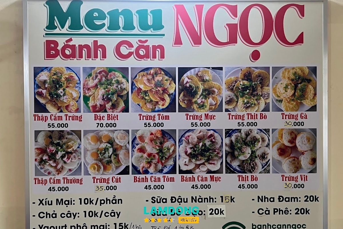 Hình ảnh menu tại Bánh căn Ngọc