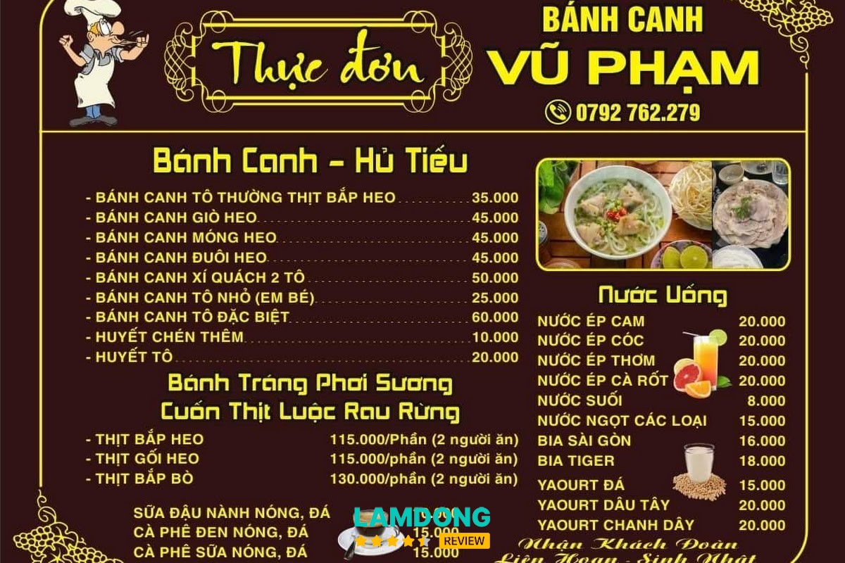 Menu Bánh Canh Trảng Bàng Vũ Phạm
