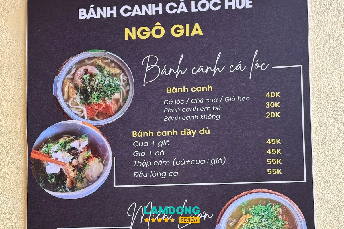 Menu Bánh Canh Cá Lóc Miến Lươn Ngô Gia