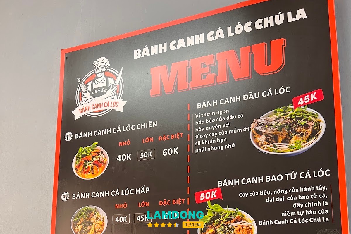 Menu Bánh Canh Cá Lóc Chú La Đà Lạt