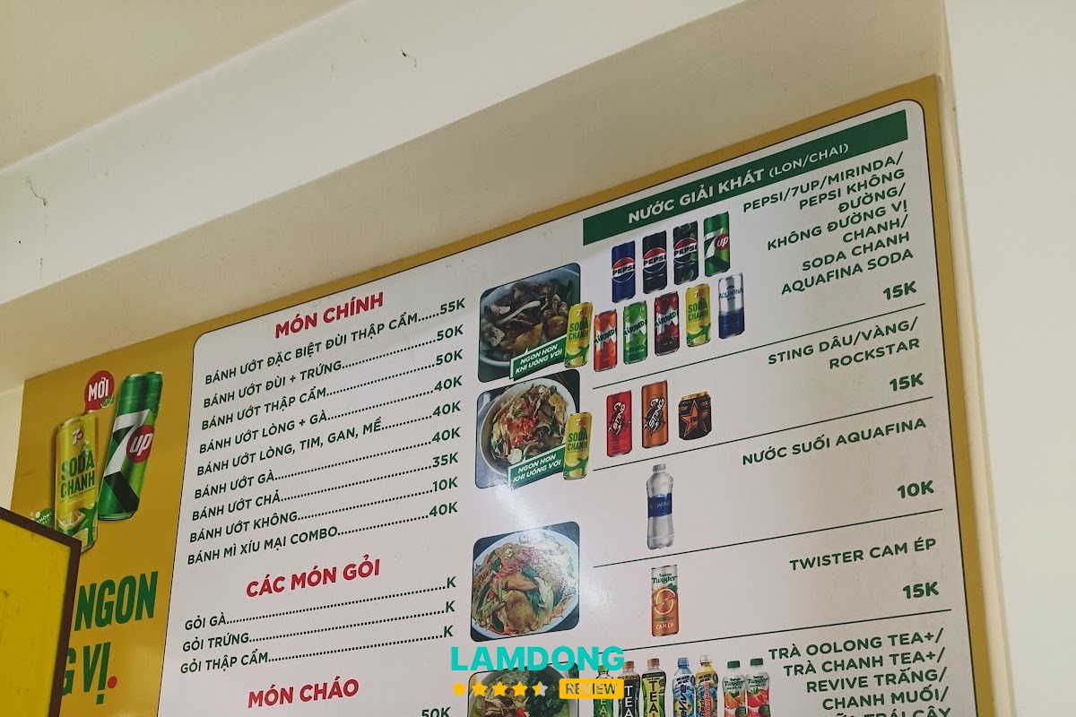 Menu Liên Bánh Ướt Lòng Gà 44 Tăng Bạt Hổ tại Đà Lạt