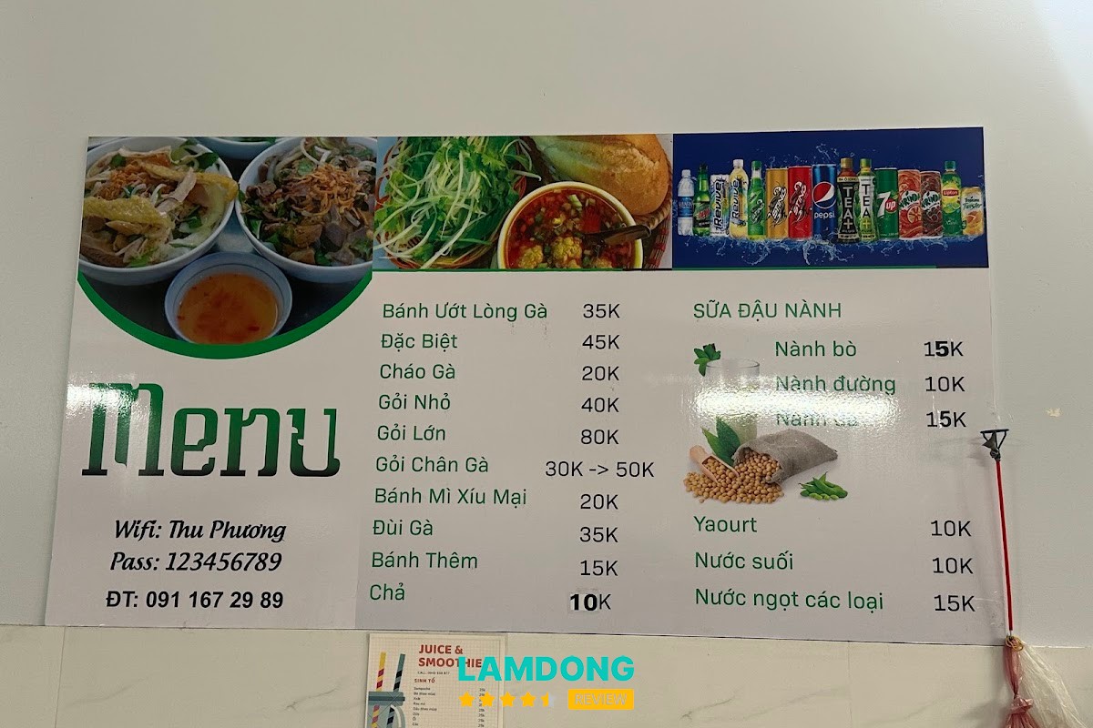 Menu Bánh Ướt Lòng Gà Thu Phương tại Đà Lạt
