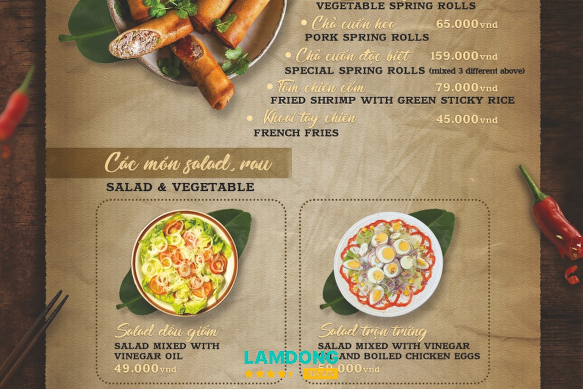Menu Tiệm ăn Đà Lạt Phố - Restaurant tại Đà Lạt