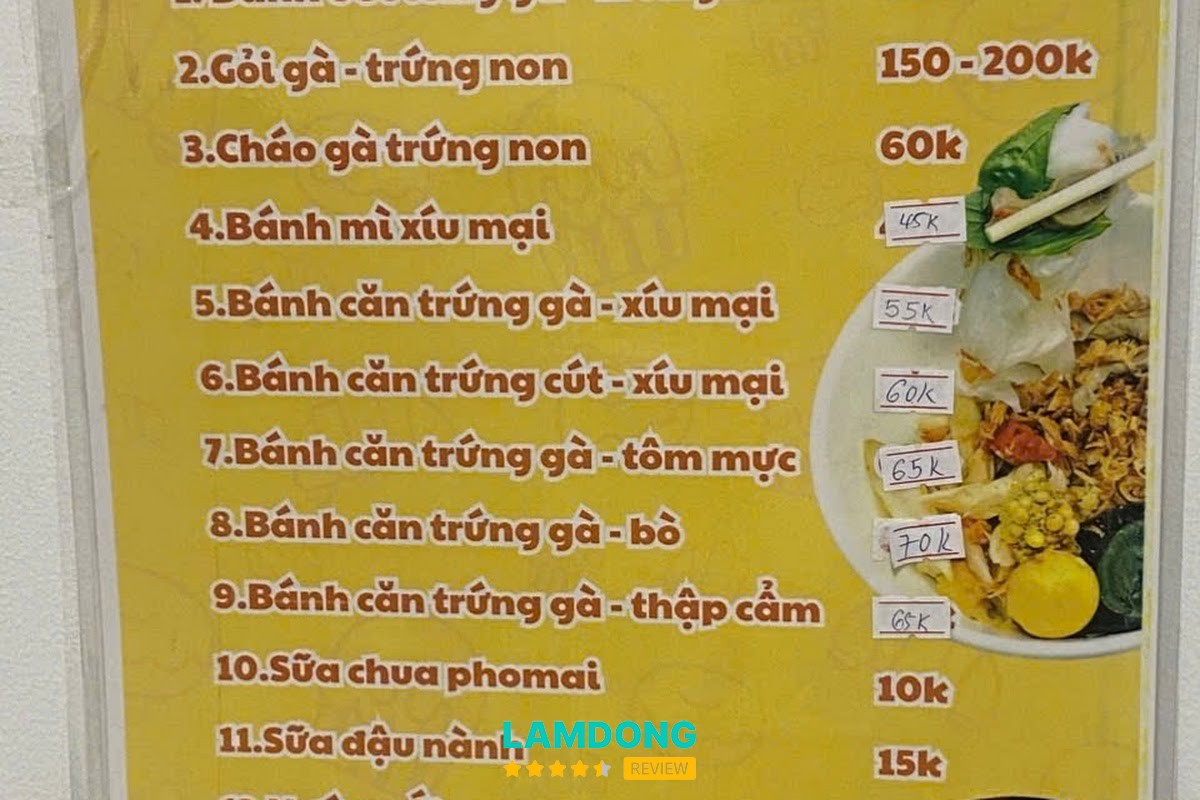 Menu Quán Trang - Bánh ướt Lòng-Gà tại Đà Lạt